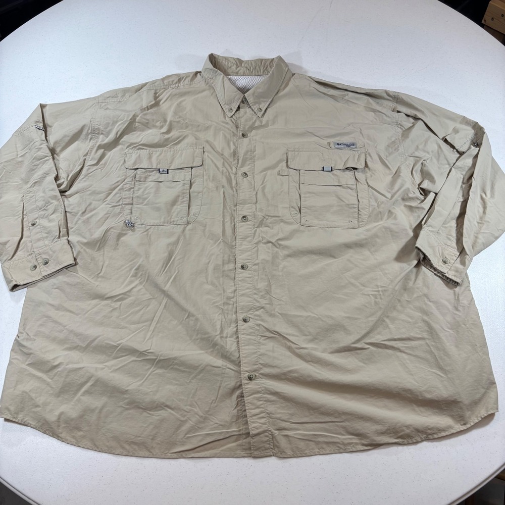 Columbia PFG Bahama II Long Sleeve Fishing Shirt Tan 5XT 5TL 112FT7048 UPF 30